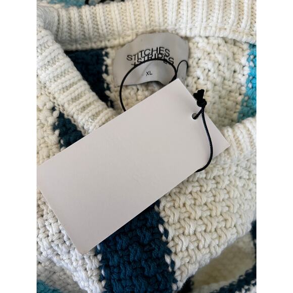 Stiches Stripes Sweater XL NWT Blue White Cream Academia Preppy - Picture 6 of 6